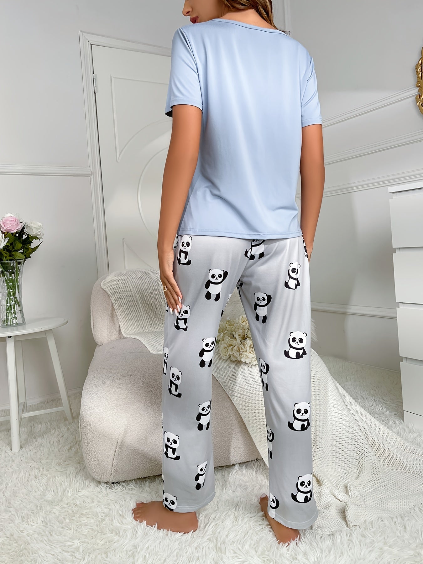 Summer Women's Cartoon Pajama Set Short Sleeve Top & Trousers