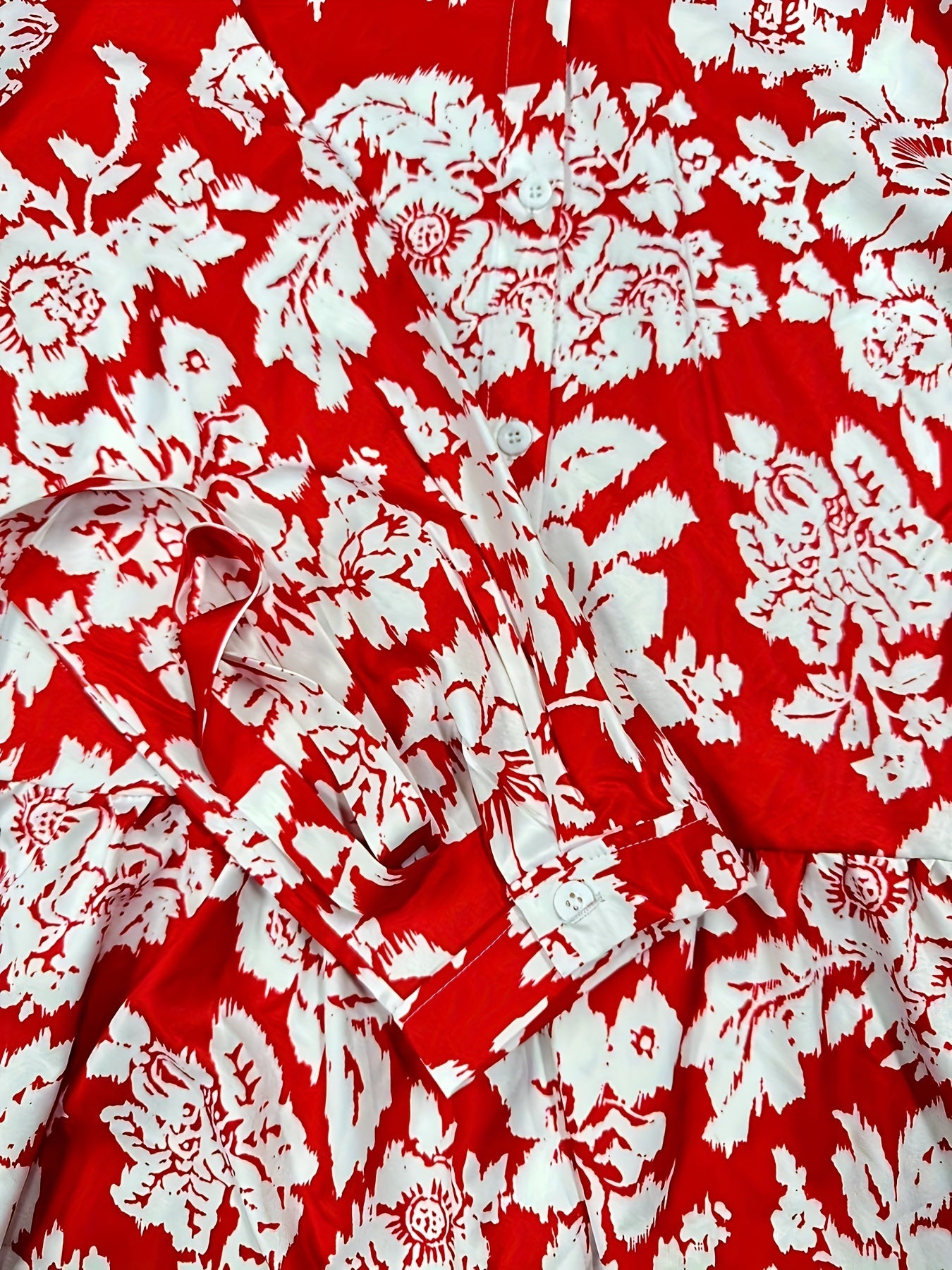 Women's Plus Floral Print Button Up Maxi Shirt Dress