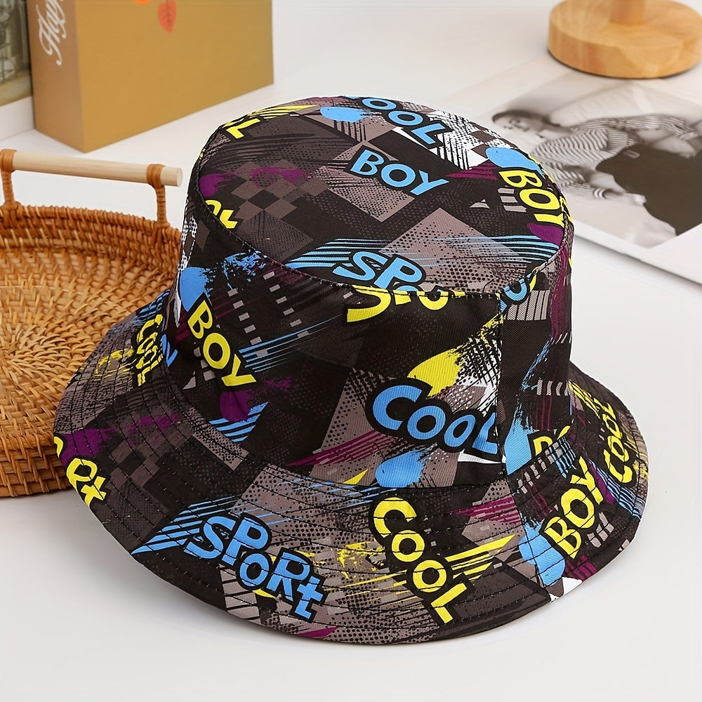 Unisex Versatile Sunshade Bucket Hat With Print Double sided Sun Hat
