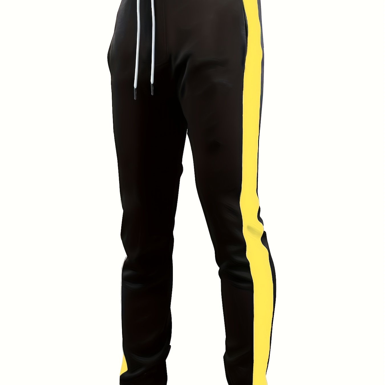 Yellow Vertical Block Men s Drawstring Sweatpants Casual Jogger Pants
