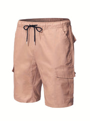 Men's Casual Cotton Cargo Shorts with Elastic Waist