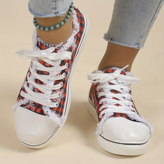 Plaid & Snowflake Pattern Canvas Sneakers Lightweight Non Slip Skate Shoes