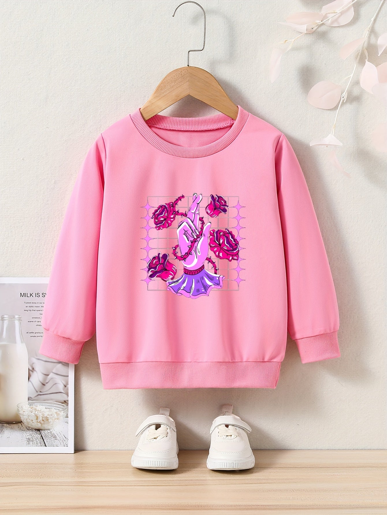 Toddler Kids Cartoon Flower Finger Print Casual Sweatshirt