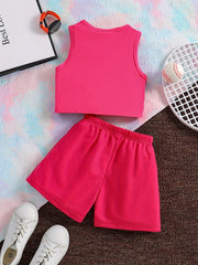 Kid Girls' 2 Piece Outfits Graphic Sleeveless Tank Shirt & Pants Set for Summer