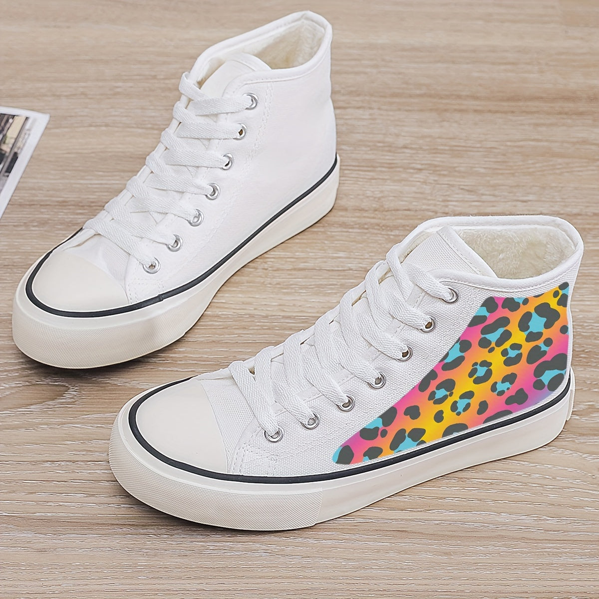 Leopard Print Y2K Plush Lined Thermal Chunky Canvas Sneakers