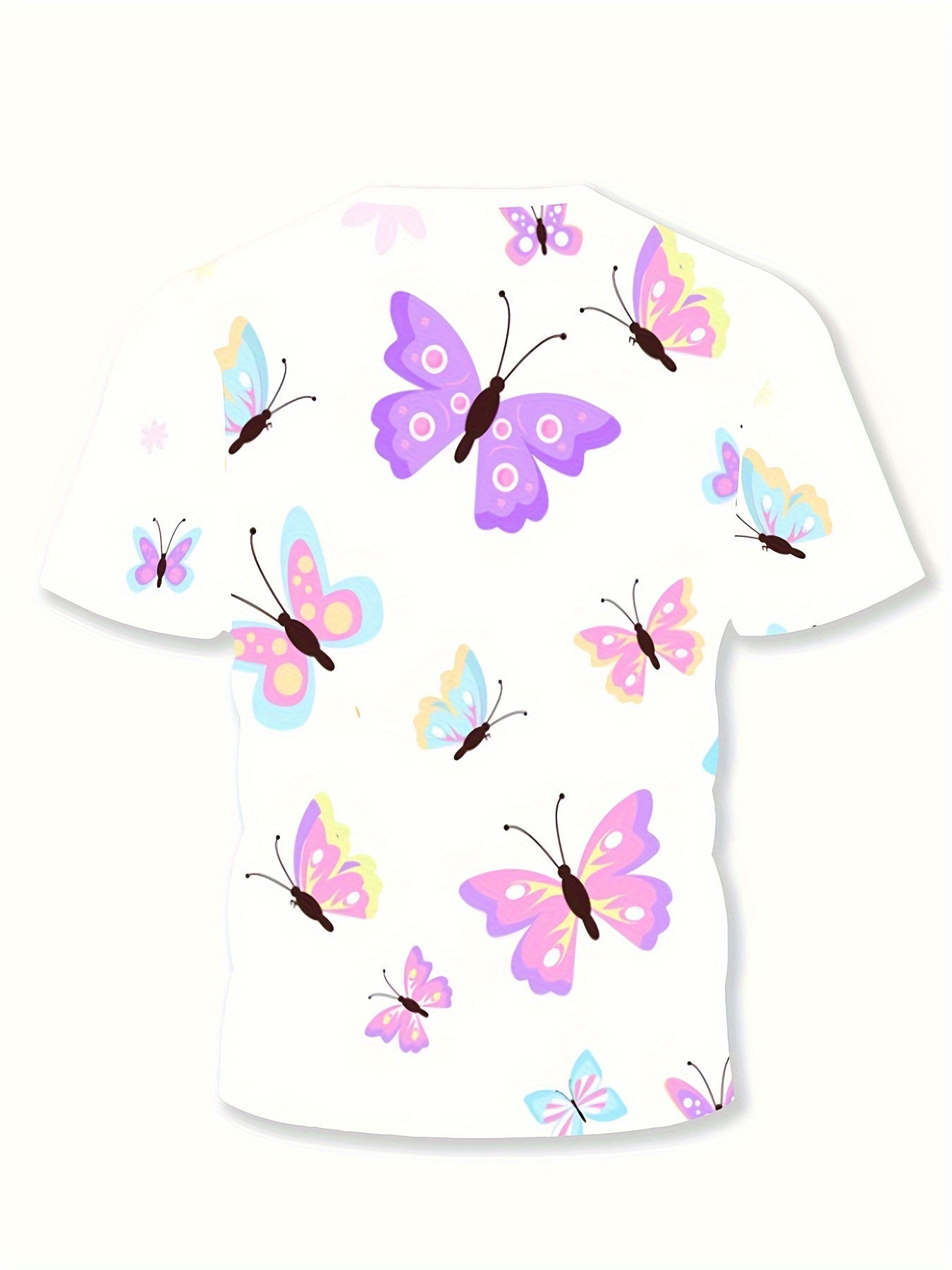 3D Butterfly Graphic Short Sleeve T-shirt for Girls Boys Summer Sports
