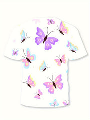 3D Butterfly Graphic Short Sleeve T-shirt for Girls Boys Summer Sports
