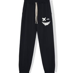 Smiling Expression Print Men's Drawstring Sweatpants
