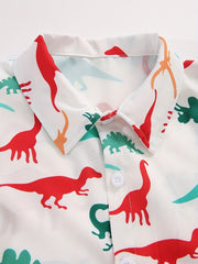2pcs Boys Dinosaur Print Shirt & Shorts Set Kids Summer Clothes
