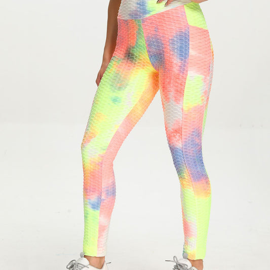 Tie Dye Honeycomb Yoga Leggings High Waist Hip Lifting Sports Pants