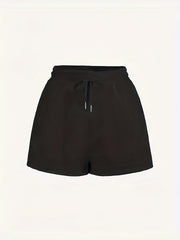 Solid Wide Leg Drawstring Shorts for Women