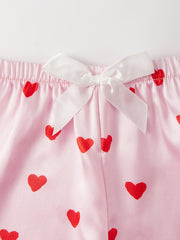 4 Pcs Heart Print Nightgown Pajamas Ruffled Long Sleeve Set