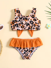 Baby Girls Leopard Print Bikini Set Halter Top Bottoms Swimsuit