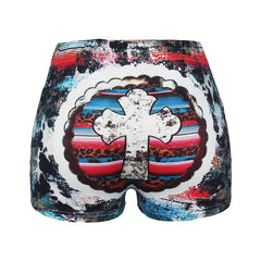 Allover Print Skinny Shorts for Women