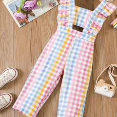 Toddler Girls Plaid Graphic Ruffle Trim Romper Jumpsuit