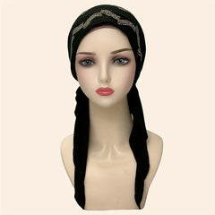 Wave Rhinestone Head Wrap Turban Pre-tied Headscarf Women Bonnet