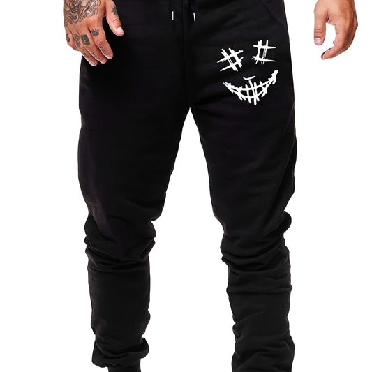 Men s Smile Print Drawstring Sweatpants Elastic Waist Active Pants