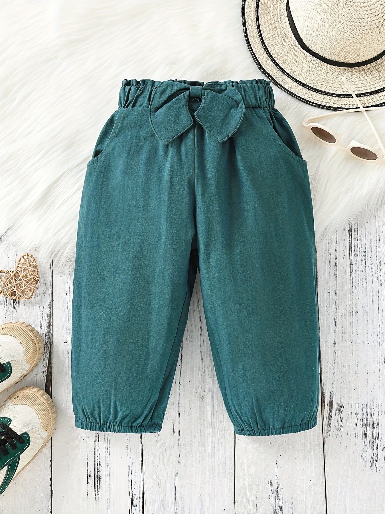 Girls Casual Bow Waist Capris Trousers