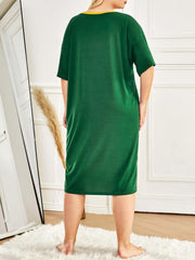 Cat Print Lounge Dress Short Sleeve Round Neck Split Sleep Dress