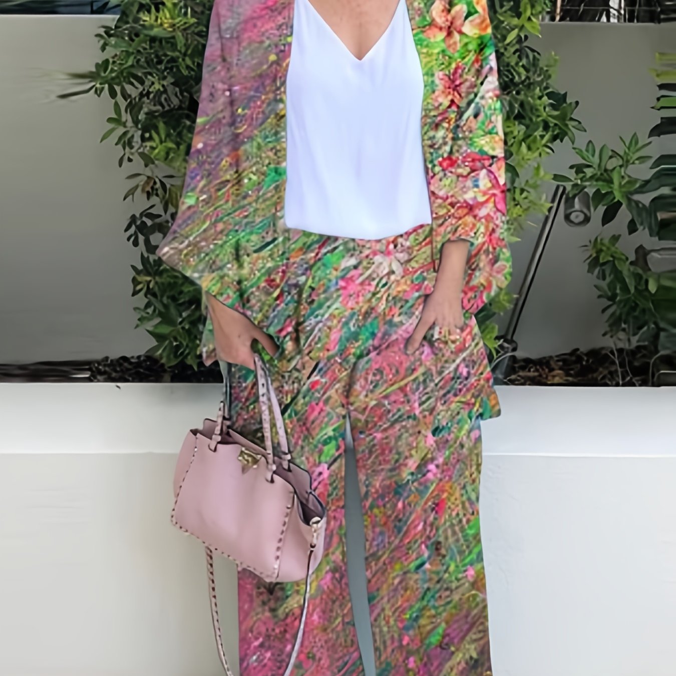 Women's Plus Floral Cardigan & Pants Set