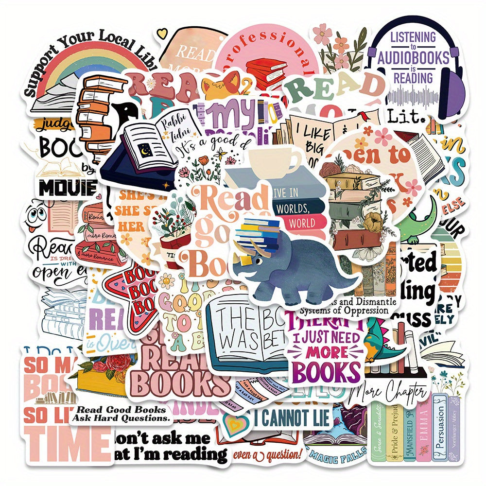 50pcs Cartoon Book Stickers Waterproof Vinyl for Water Bottles Laptops Phones