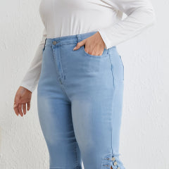 Washed Button High Rise Skinny Denim Shorts