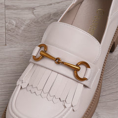Women's Tassel Chunky Heel Loafers Slip On Comfortable Shoes