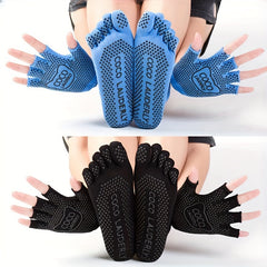 Anti Slip Yoga Gloves & Socks Set, Finger Separation, Sports Grip, 2 Pcs