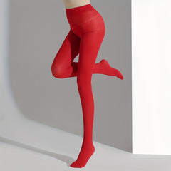 Red Pantyhose Cozy Elastic High Waist Footed Stockings