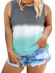 Colorblock Ombre Round Neck Tank Top