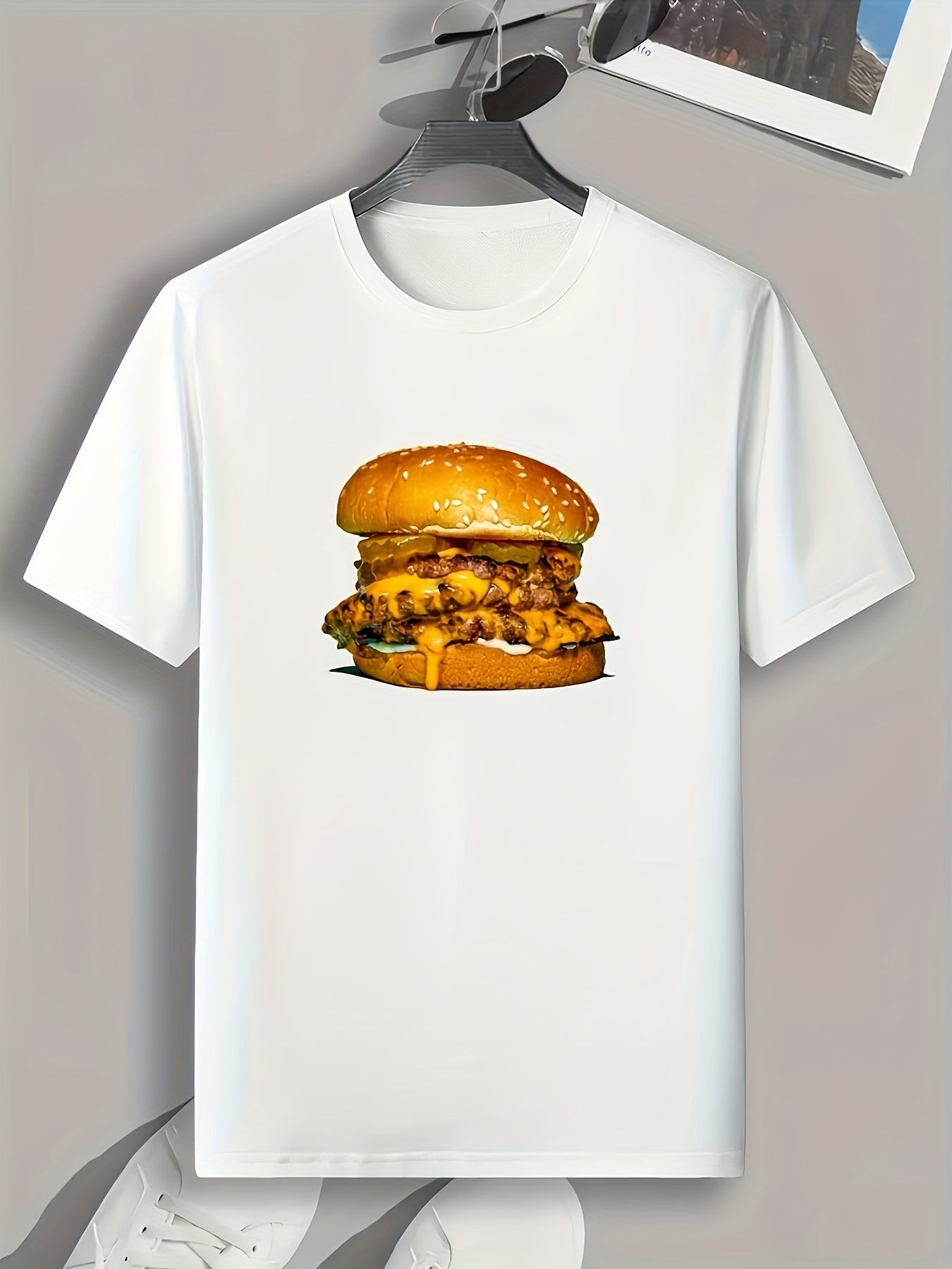 Hamburger Print Men's Graphic T shirt Casual Comfy Tees For Summer
