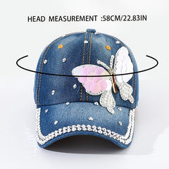 Sequin Butterfly Baseball Cap Rhinestone Denim Sports Hat Women's Dad Hats