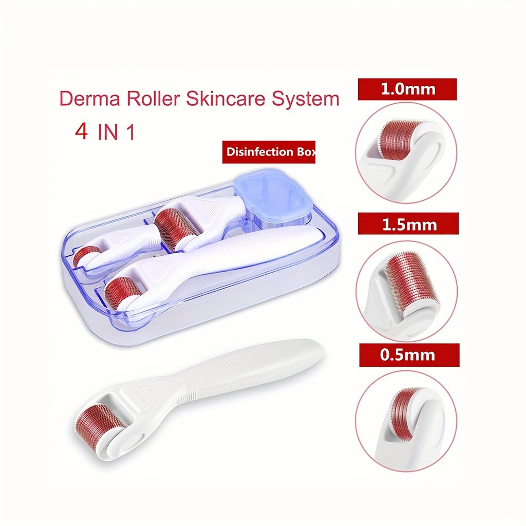 Derma Roller Kit for Face and Body - 3 Heads, Storage Case, Disinfection Tank