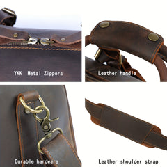 Men's Leather Travel Duffle Bag Vintage Large Capacity Fitness Gym Bag