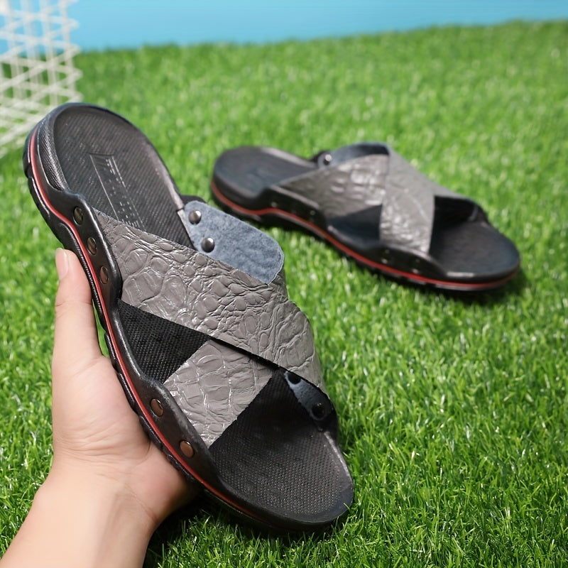 Men's Cross Band Slides Sandals Casual Non Slip Slippers Open Toe Shoes