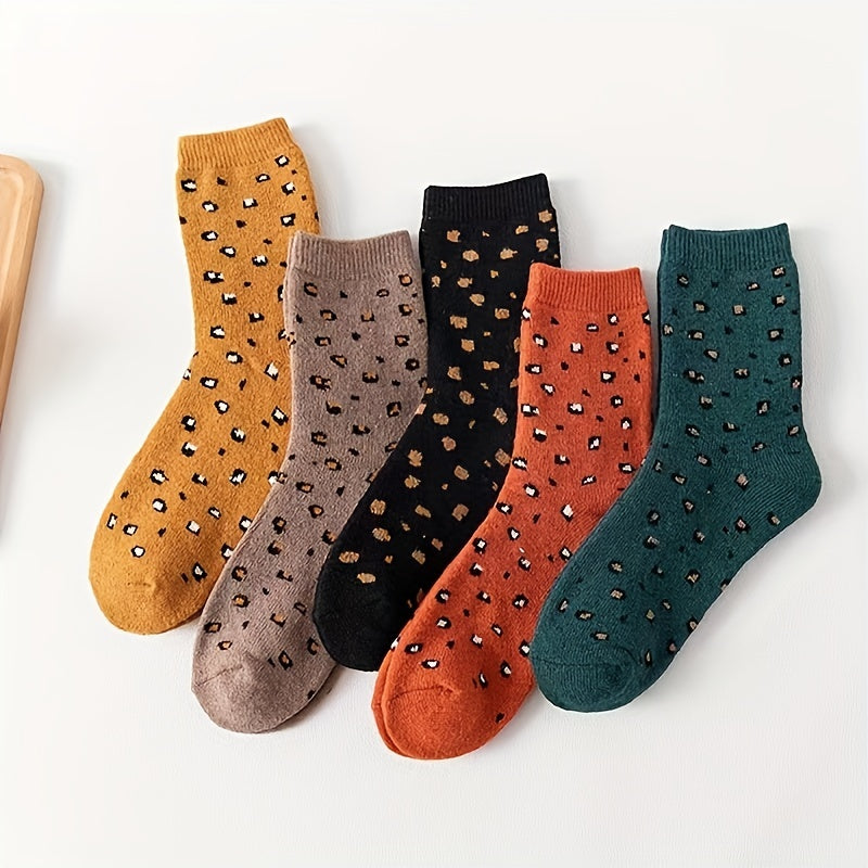 5 Pairs Leopard Print Socks Comfy Mid Tube Women's Stockings