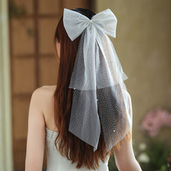 Bridal Hair Bow with Mesh Veil for Wedding Prom Party