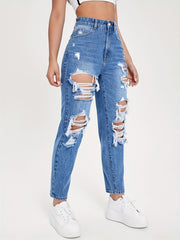 High Rise Distressed Cropped Denim Pants