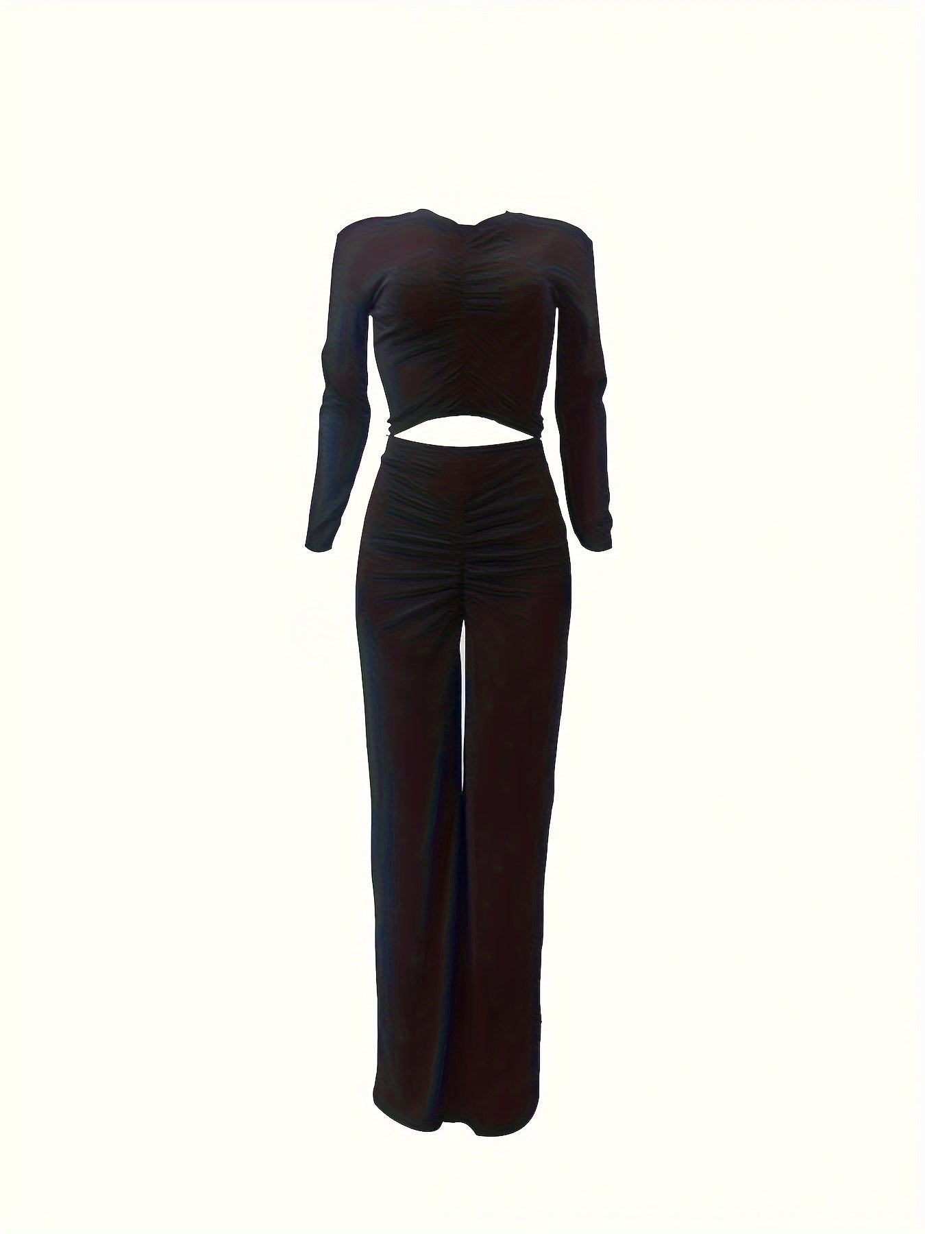Solid Long Sleeve Ruched Top & Pants Set