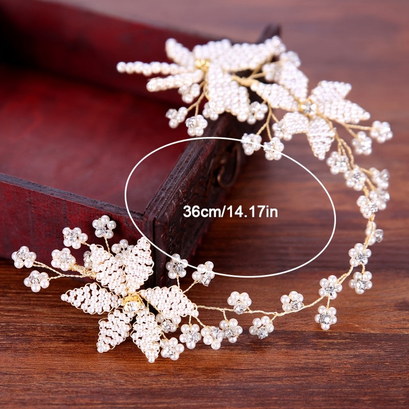 Pearl Tiara Braided Flower Headband Wedding Accessories