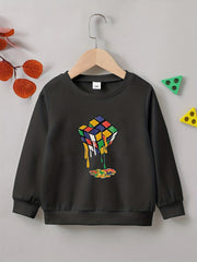 Melting Cube Print Boys Pullover Sweatshirt Long Sleeve Tops