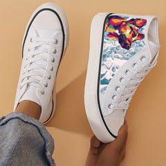 Wolf Print Chunky Canvas Sneakers High Top Skate Shoes