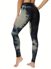 Tie Dye Honeycomb Yoga Leggings High Stretchy Seersucker Fabric Sports Pants