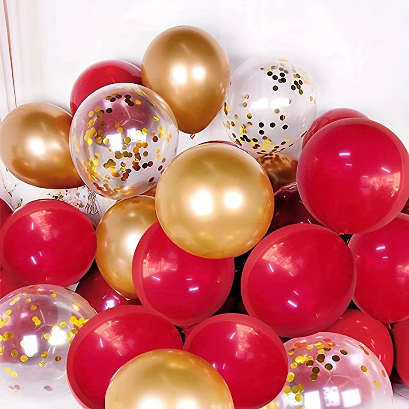 120pcs Red Golden Confetti Latex Balloons 12in Set Party Decoration Supplies