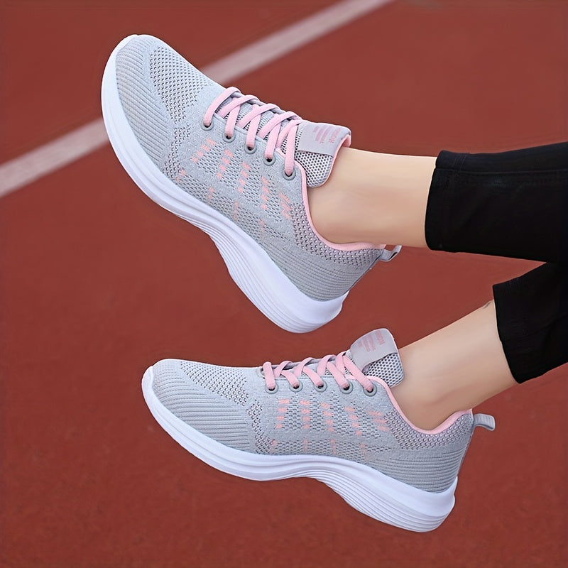 Women's Woven Lace-Up Running Shoes Breathable Sneakers