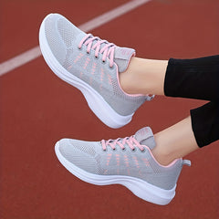 Women's Woven Lace-Up Running Shoes Breathable Sneakers
