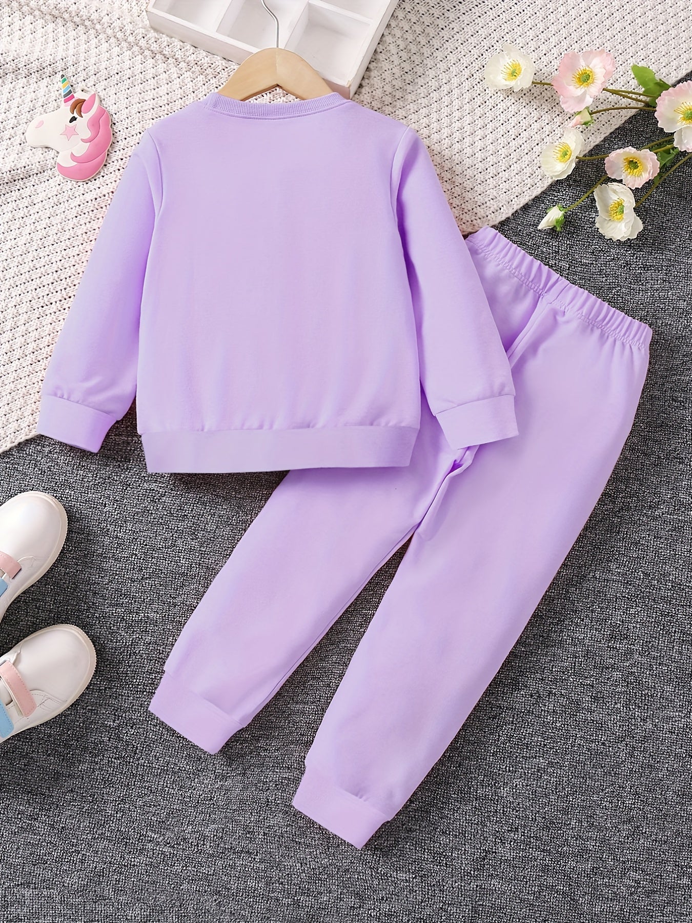 Girl's Sporty Style 2pcs Sweatshirt & Sweatpants Set for Spring Fall