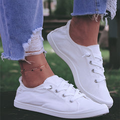 Women's Canvas Lace-Up Low Top Casual Walking Shoes Round Toe Footwear
