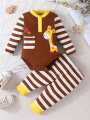 Deer Pattern Romper Striped Pants Set Baby Layette
