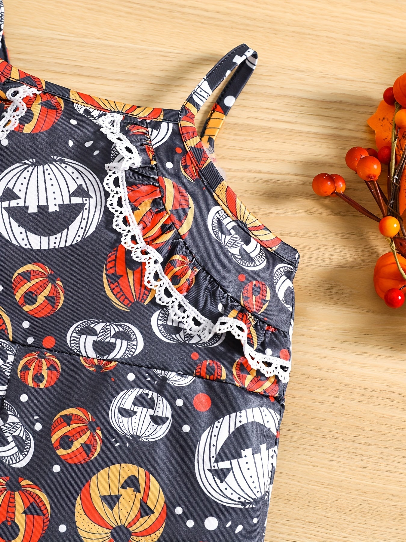 Cute Pumpkin Print Suspender Pants for Baby Girl's Halloween Costume